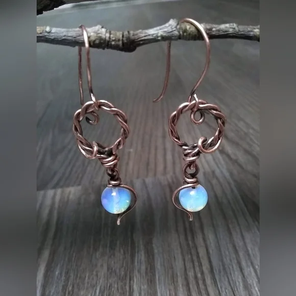 Handmade Copper & Opalite Drop Earrings - Picture 5 of 7